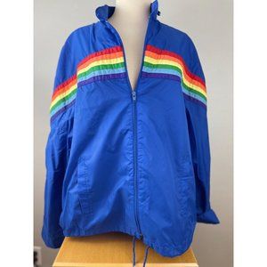Women's Vintage Sound Barrier XL Windbreaker Full Zip Blue Rainbow Stripe L/S